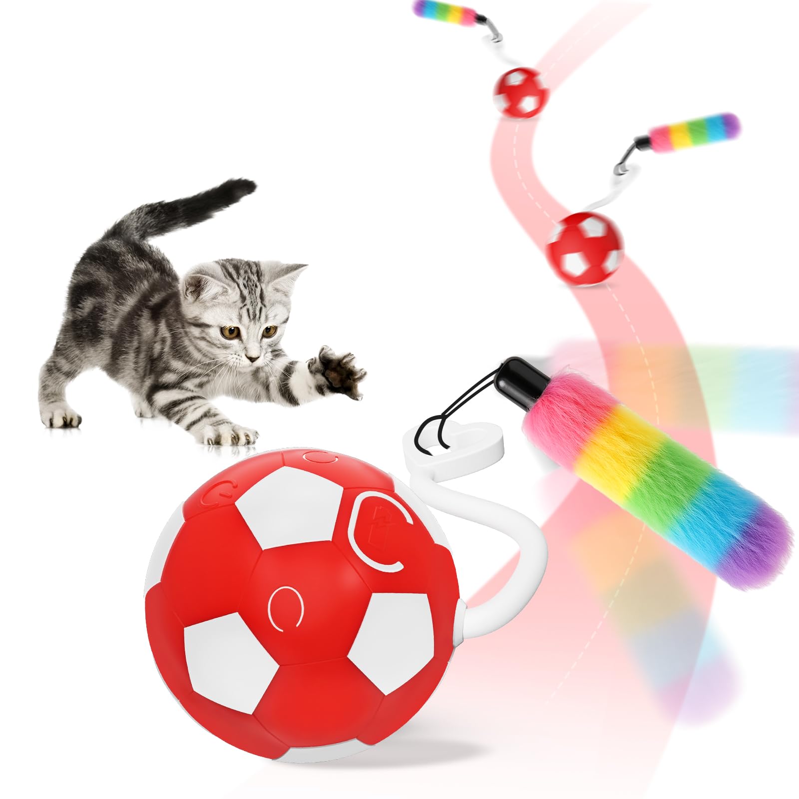 VIWIK Interactive Cat Toys for Indoor Cats, Automatic Motion Activated Kitten Ball Toy, Moving Stimulation Cat Toys for Bored Indoor Adult Cats, Low Noise Fast Rolling Moving Ball Red