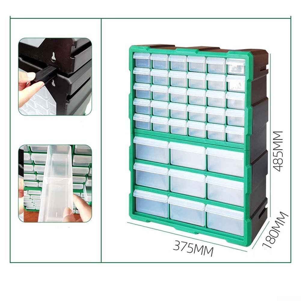 Scatola portaoggetti in plastica con 39 cassetti, organizer trasparente, per accessori hardware, componenti elettronici, sistema di ordinamento per casa e ufficio (verde 39 cassetti)