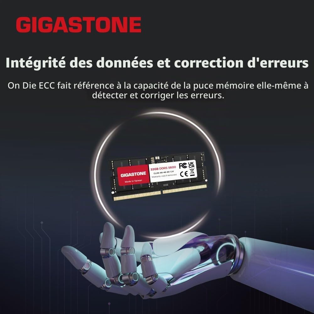 【DDR5 RAM】 GIGASTONE 32Go Kit DDR5 5600MHz PC5-44800 CL 46-46-46-90 1.1V SODIMM 262pin UnbuffeRouge Non ECC Mémoire Haute Performance Mise à Niveau pour Portable