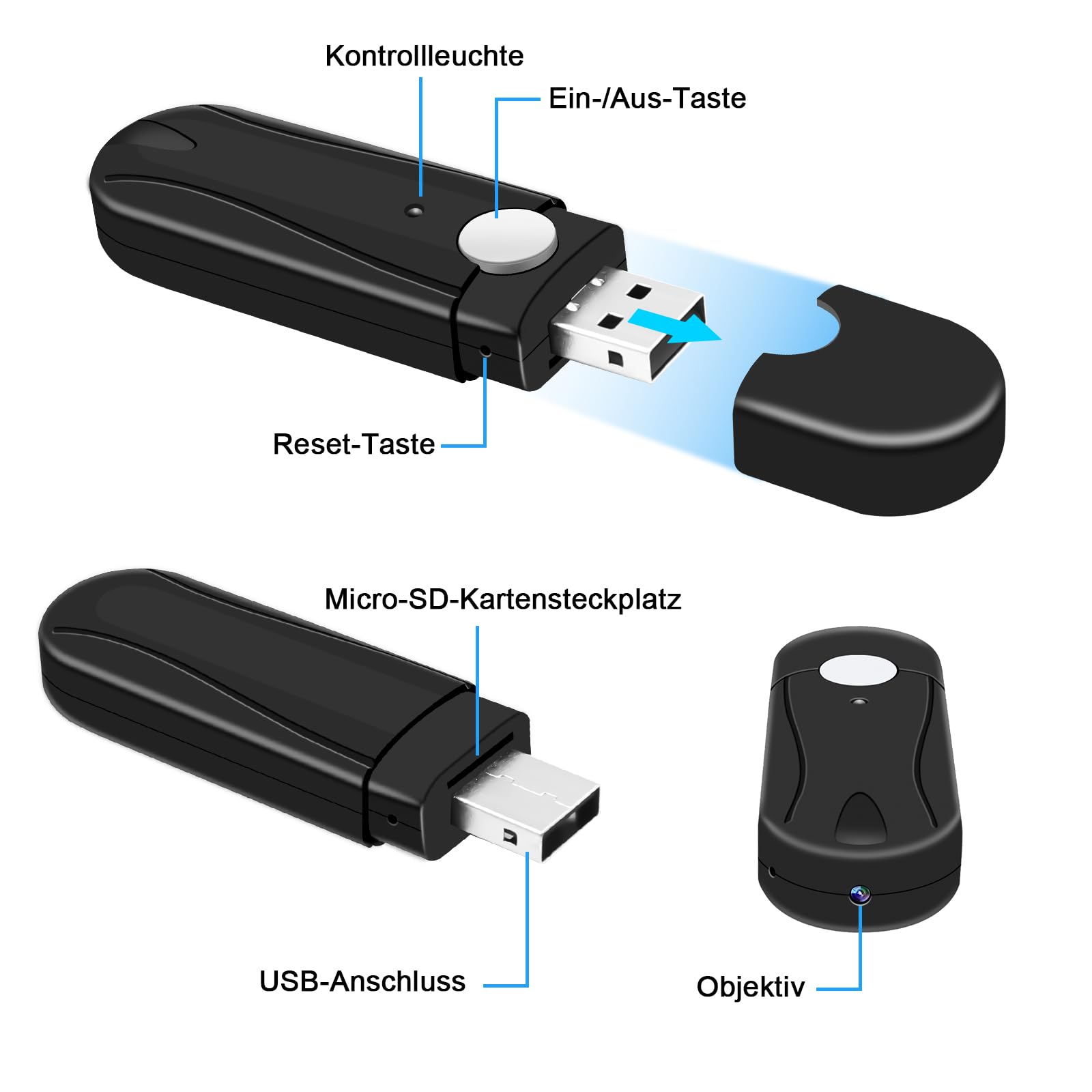 Mini BodyCam,Tragbare Kleine Kamera innen und Außenbereich,USB-Stick Videokamera HD 1080P MikroKamera Mit Loop-Aufnahme unterstützt bis zu 128 GB