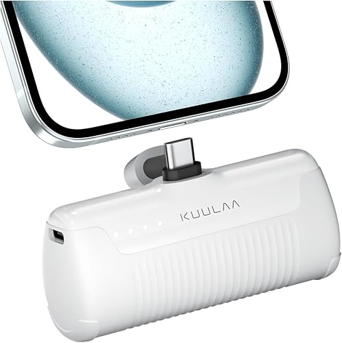 Kuulaa Cargador de teléfono portátil con enchufe USB-C integrado, mini cargador portátil de 4500 mAh, batería pequeña para iPhone 1516, Samsung