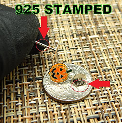 ICYROSE 925 Sterling Silver NEW Set of 3 Pairs Halloween Ghost Black Cat and Jack Pumpkin Stud Earrings (Nickel Free)3