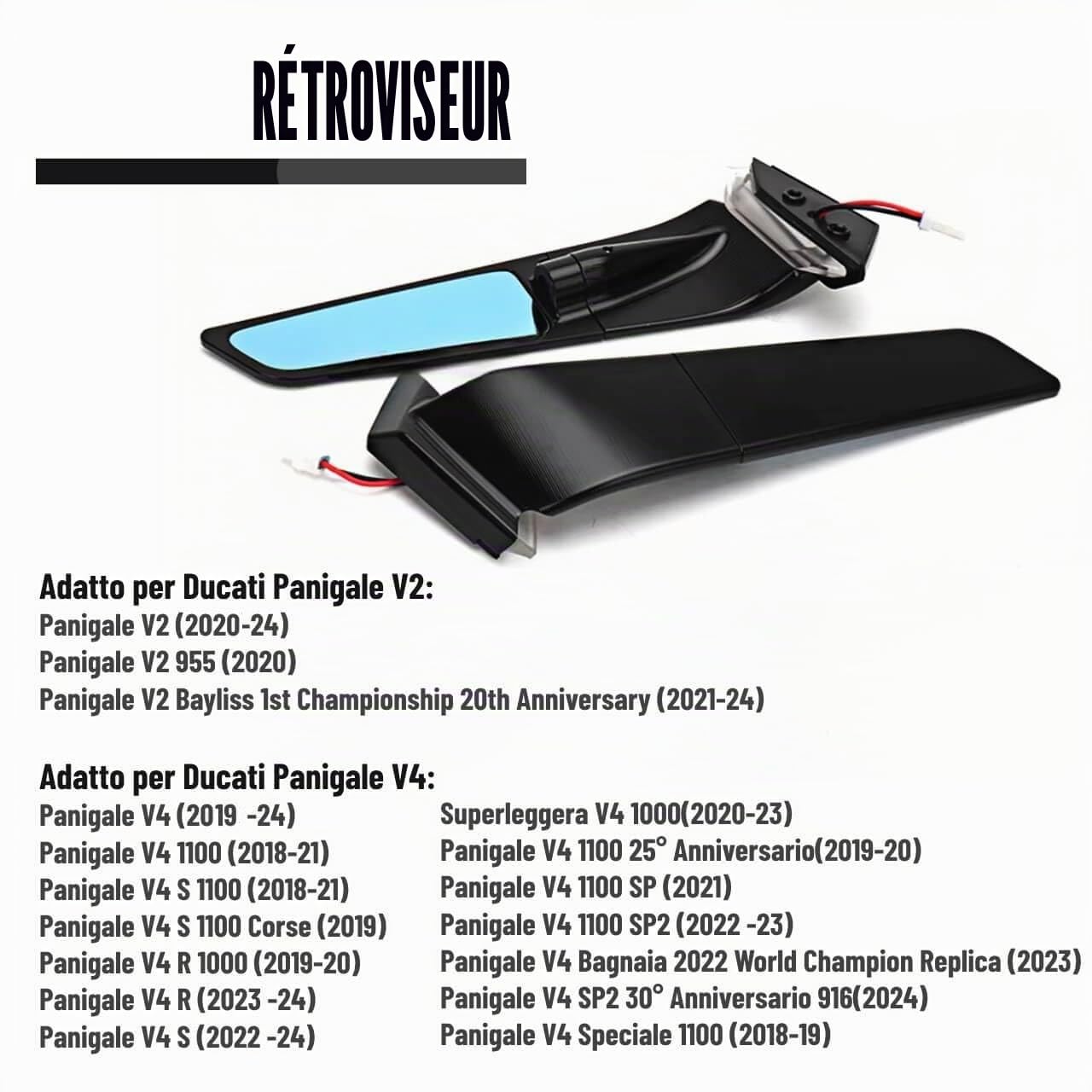 Rétroviseurs de moto avec éclairage LED pour Ducati Panigale V4 1100 et Panigale V2 955, pivotants latéraux, rétroviseurs de guidon de moto avant