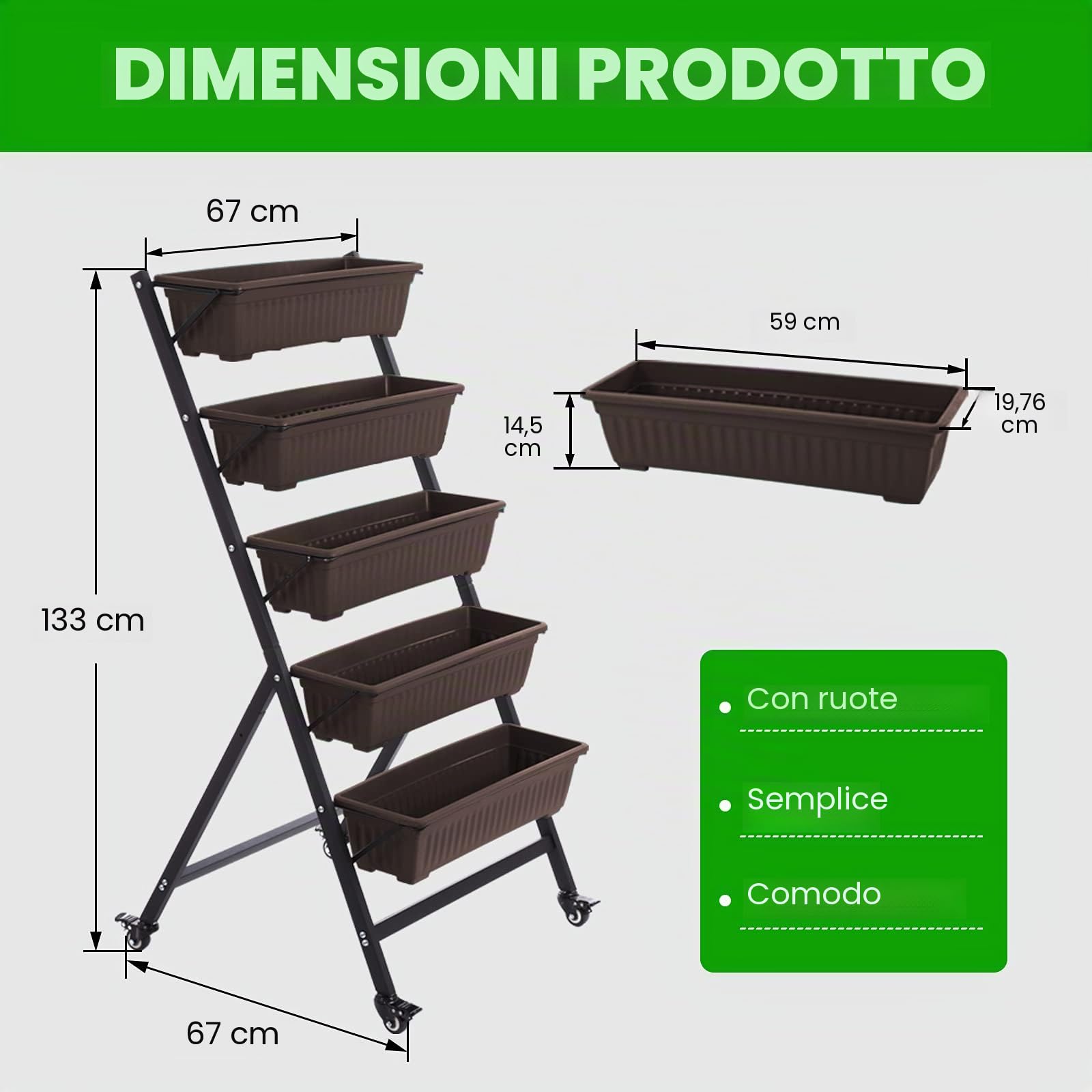 Taleco Gear, aiuola rialzata da giardino verticale, fioriera rialzata a 5 ripiani, per fiori e verdure, per esterni e interni, media