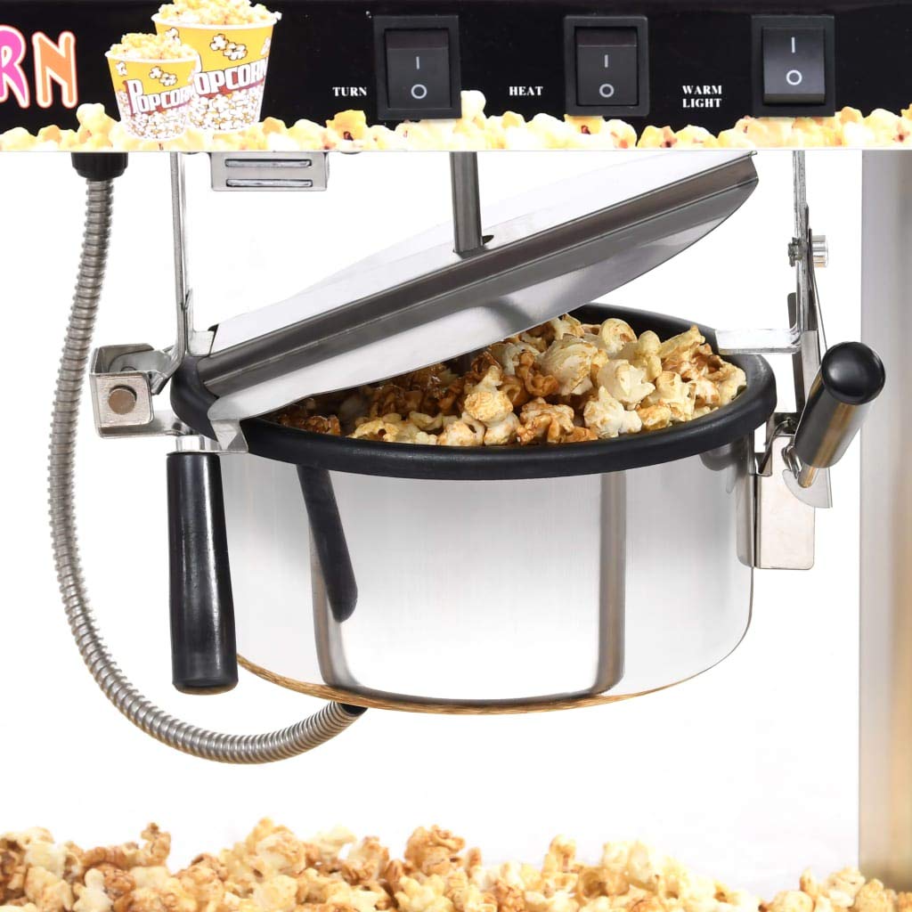 Palomitas de maíz con olla de teflón de 1400 W, 2,7 L de capacidad, caldera de acero inoxidable con agitador, interior iluminado para cine en casa, fiestas y cumpleaños infantiles