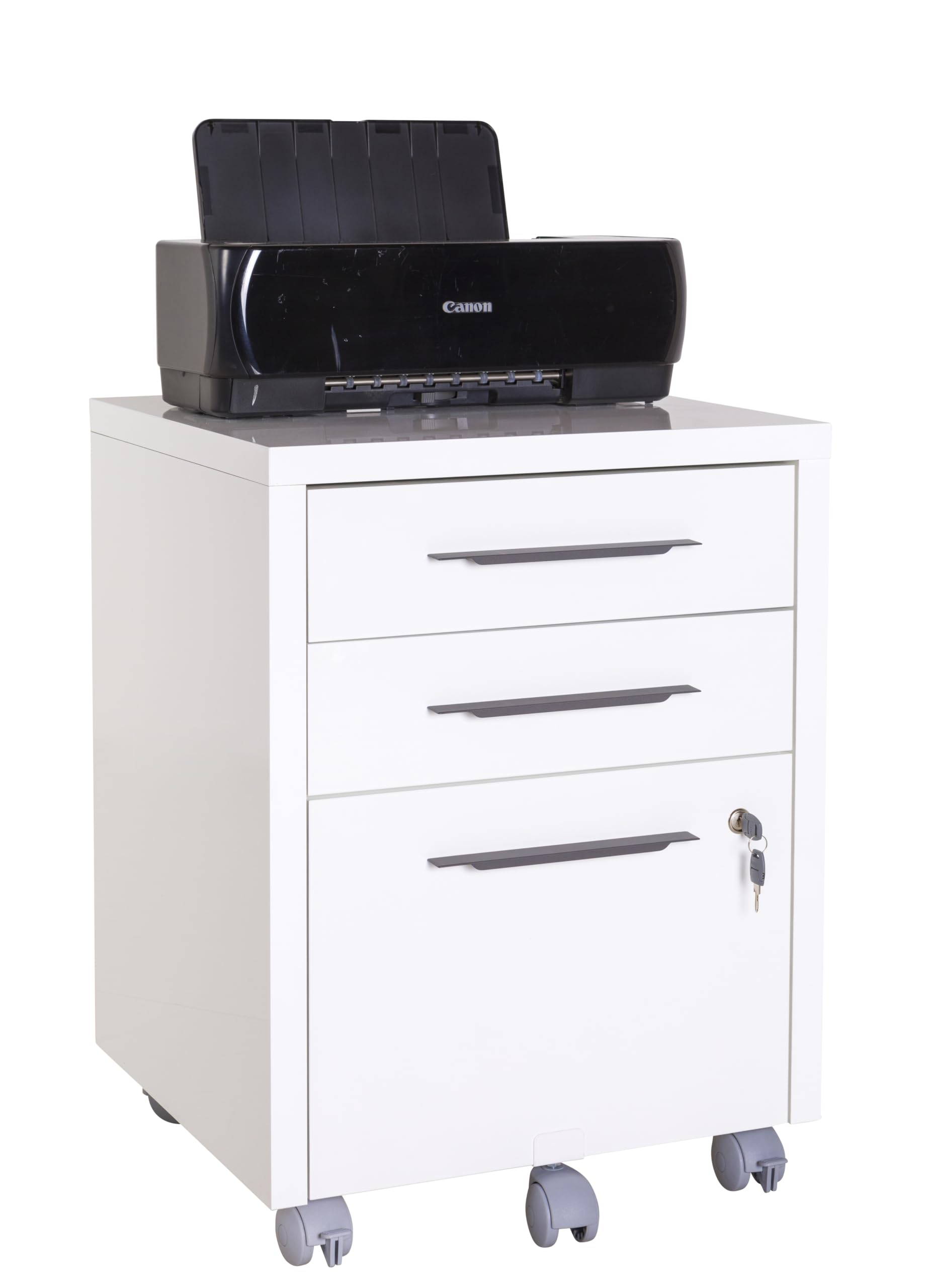 Composad | Cassettiera con 3 Cassetti, Ruote e Serratura, Cassettiera Ufficio da Scrivania, con Serratura, (LxAxP) 49,50x67x45 cm, Colore Bianco Laccato, Made in Italy