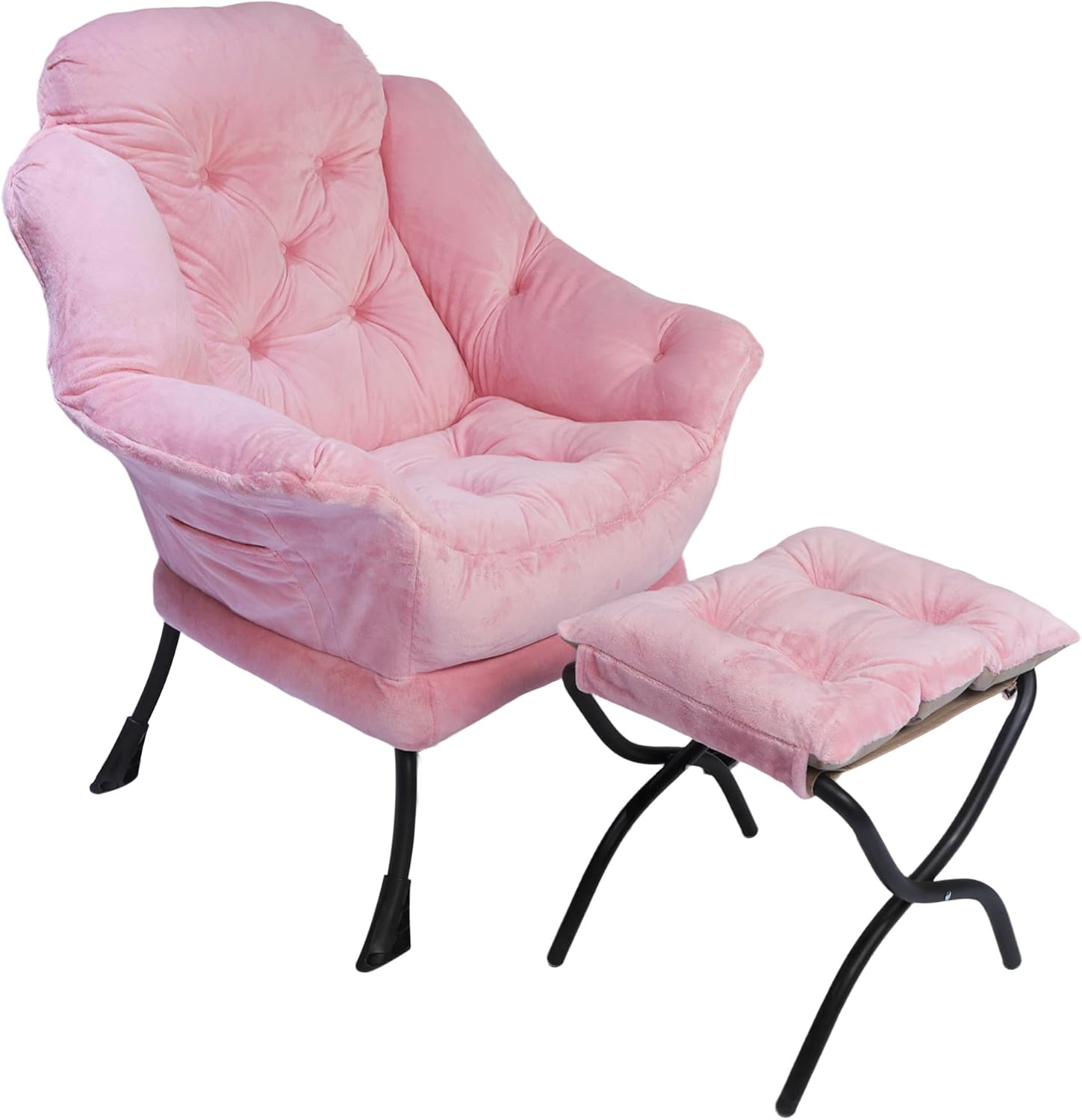 Kokel Lazy Chair with Folding Ottoman,Living Room Chairs (Pink-1119)