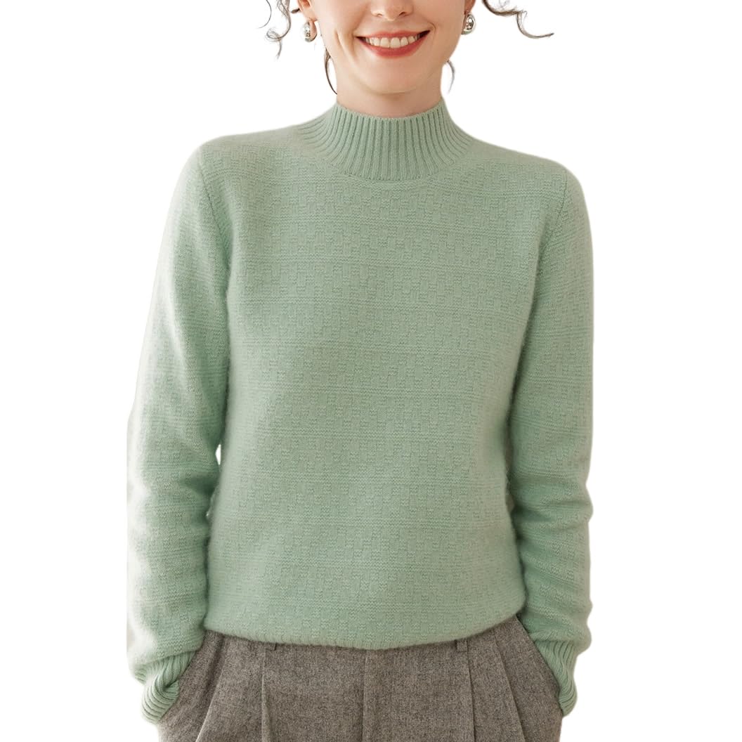 Valin Maglione da donna 95% cashmere con colletto alto, a maniche lunghe, in lana di cashmere, a quadretti rilassati, SH536