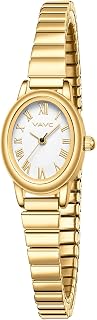 VAVC Small Gold Watch for Women - Vintage Oval Roman Dial, Stainless Steel Expansion Band, 30M Water Resistant