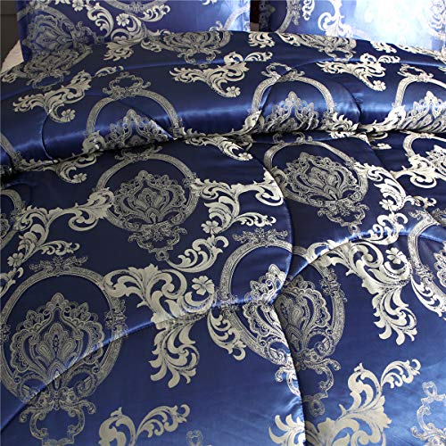 Raytrue-X Comforter Set Satin Silk Blanket All Season Bed Luxury Royal Blue Jacquard Quilt Bedding Sets Matching 2 Pillow Shams  thumb #2