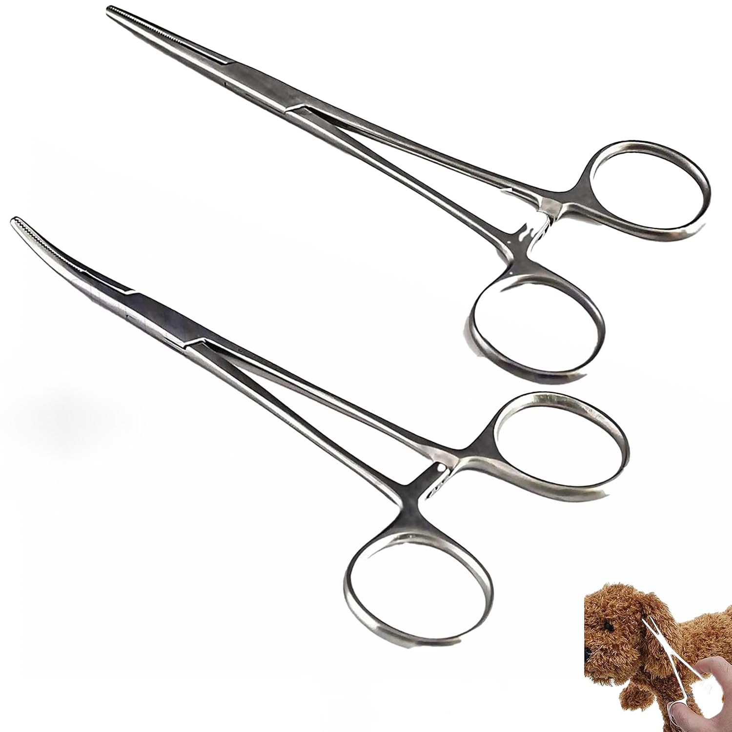 Zestaw szczypiec do piercingu, samozabezpieczające się szczypce do piercingu, zaciski wędkarskie ze stali nierdzewnej z ząbkami, do majsterkowania i pielęgnacji zwierząt (proste + wygięcie)