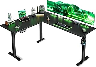 OffiGo L-förmig Höhenverstellbarer Schreibtisch, 180 x 140 cm Schreibtisch Höhenverstellbar Elektrisch, Eckschreibtisch Ergonomischer Steh-Sitz Tisch Computertisch, Schwarz