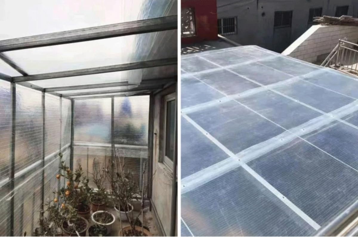 Plaque Toiture Polycarbonate Transparent Flexible Résistante aux Intempéries pour Serre Pergola Carport Terrasse et Protection Extérieure(0.5m x 4m)