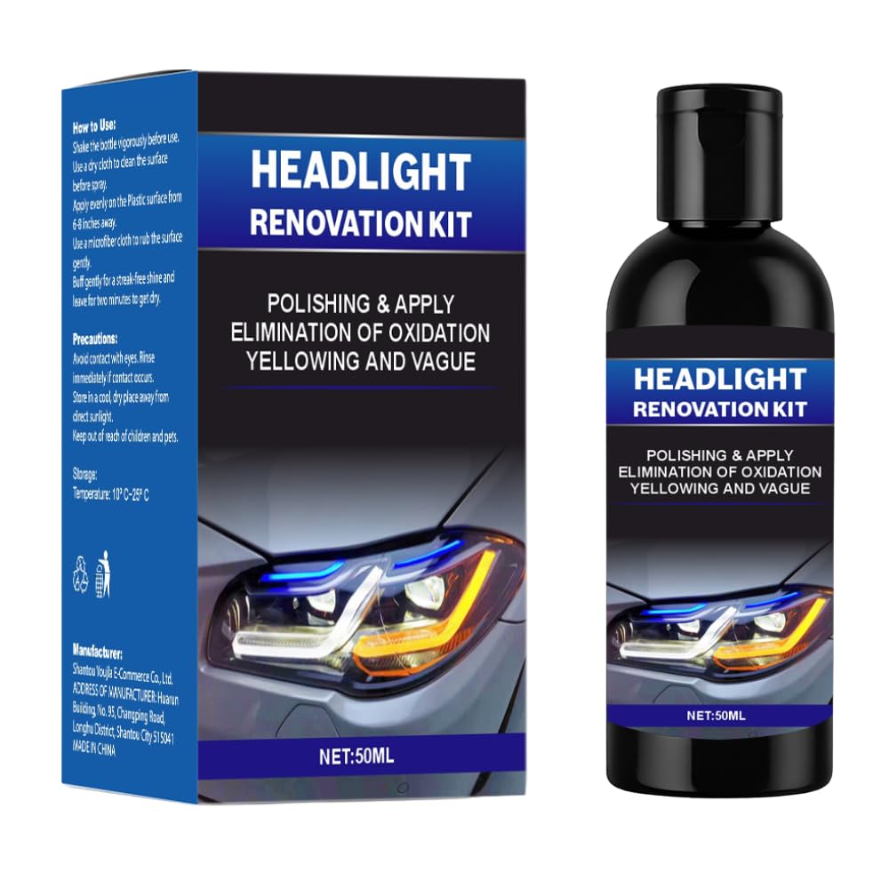 GlareFix Headlight Kit – Easy Scratch & Dirt Removal, Long-Lasting Headlight Restoration,100ml Cleaner, Application Sponge & Cloth Included