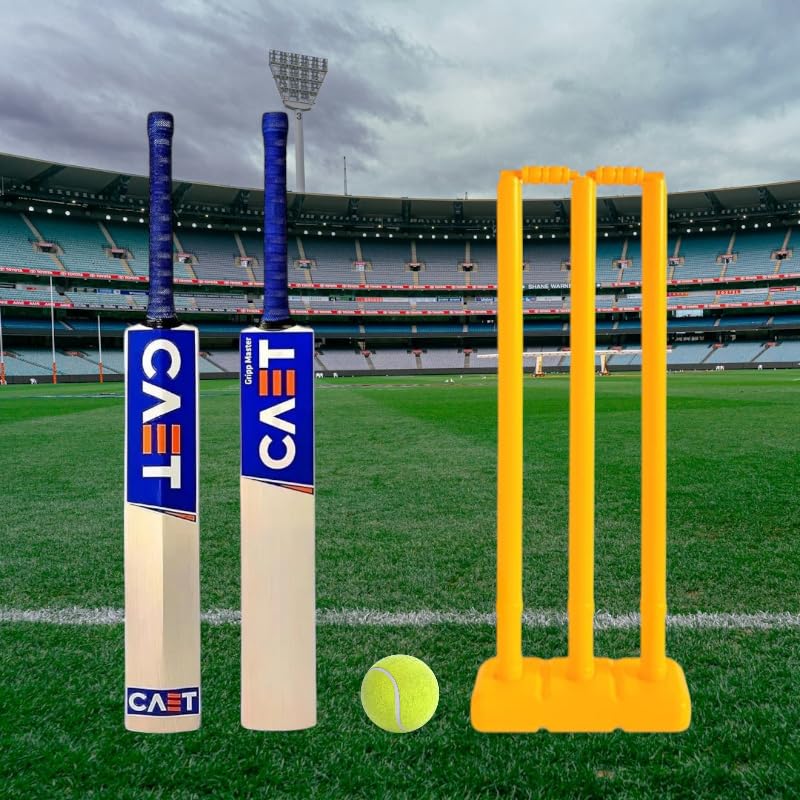 Image of AEM Cricket Kit with Wooden Bat, Plastic Stumps and Ball for Kids | Cricket Kit for Kids Cricket Bat with Wicket (Size 3, Age 6-10 Year)