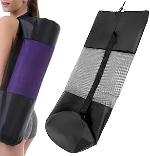 ヨガマットケース ヨガマットバッグ マット収納バッグ 用品 黒 メッシュ 簡易収納 多機能ストレージポケット 肩掛けヒモ 持ち運び便利 収納 学校 フィットネス