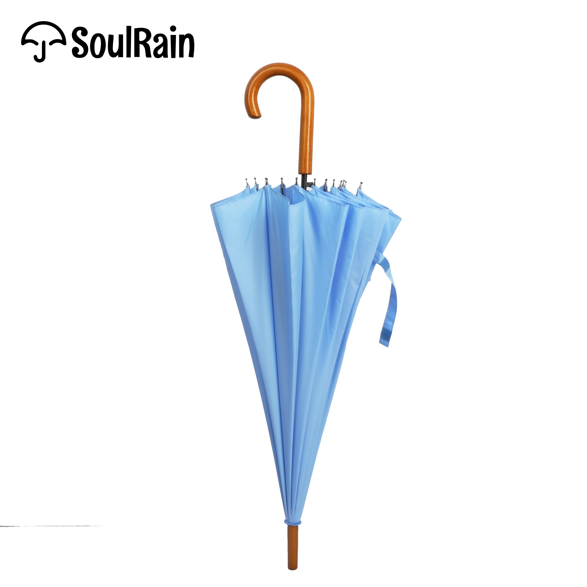SoulRain 16 Rippen 121,9 cm Stockschirm, automatisches Öffnen, einfarbig, modisch und einfach, bogenförmiger klassischer Holzgriff, winddicht, unzerbrechlich, Regenschirm (Sora)