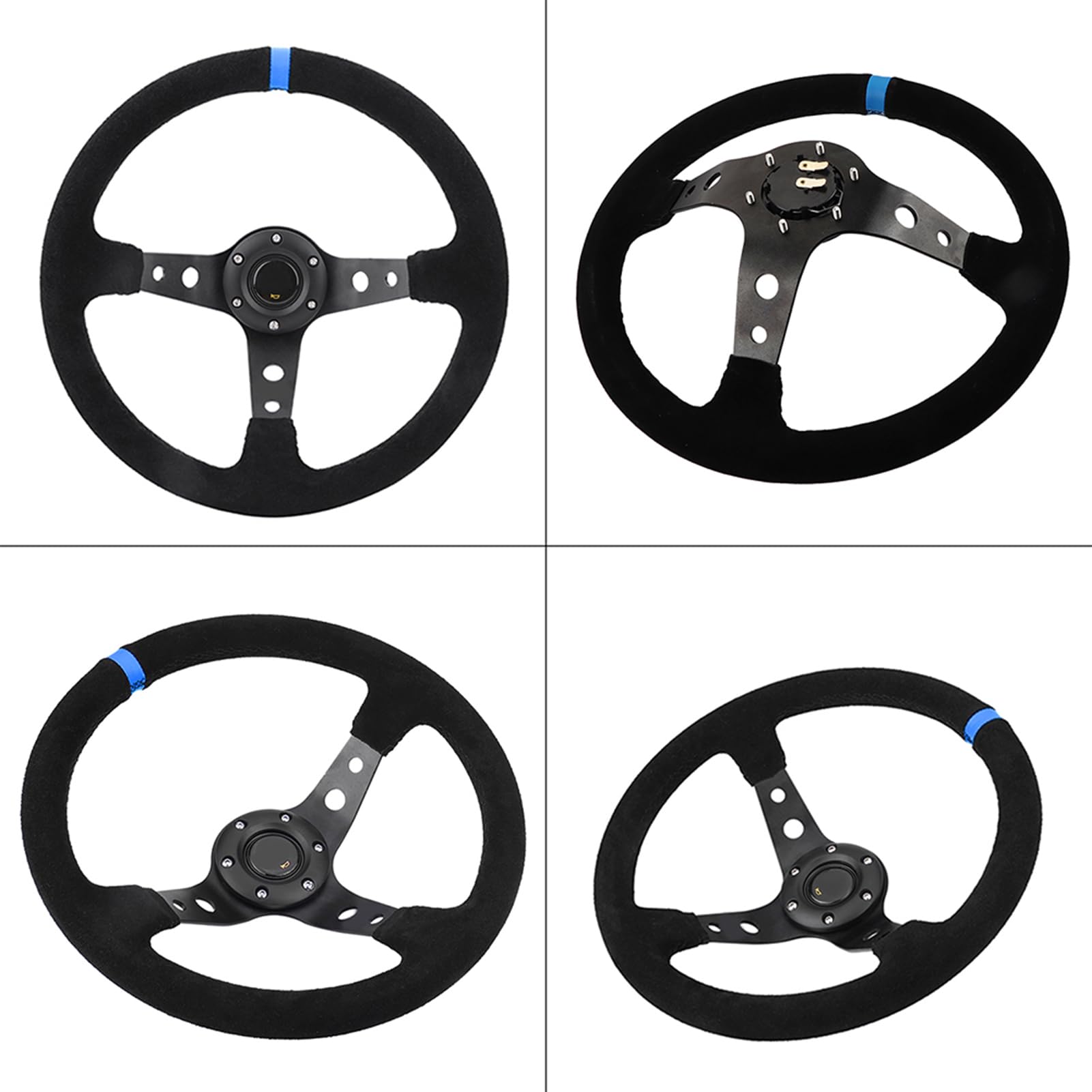 Tbest Volant de Course Automobile Universel 35 Cm 14 Pouces 6 Boulons avec Klaxon Cadre en Aluminium de Haute qualité Cuir nappé Confortable Durable Améliore L'intérieur pour la (BLUE)