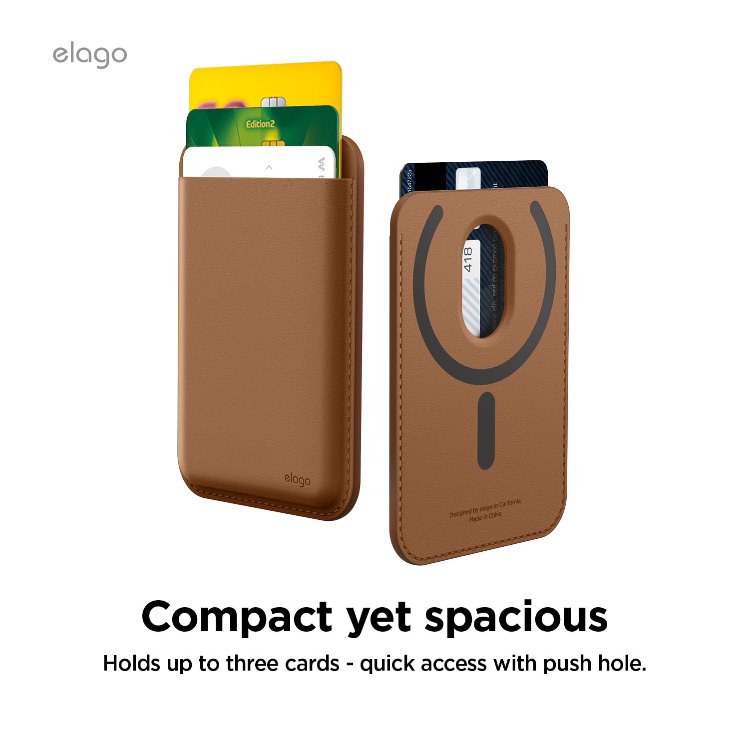 elago Cartera MagSafe para Samsung Galaxy S26, Ultra, Plus, Z Fold 7, Edge, Serie S25/S24 - Compatible con Magnética, Cuero Vegano Resistente, 3 Tarjetas, Tarjetero Seguro para Teléfono (Marrón)