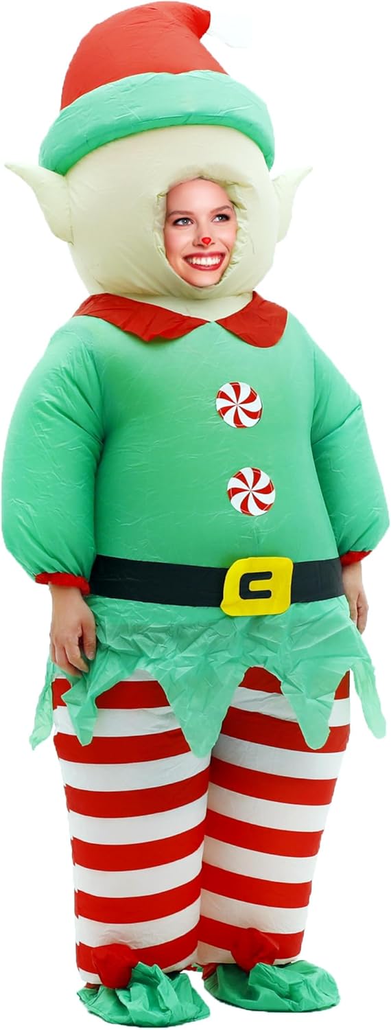 Inflatable Christmas Elf Costume for Adult, Air Blow up Christmas Full Body Suit Festival Costume Elf Carnival Outfit (Elf) - Image 6