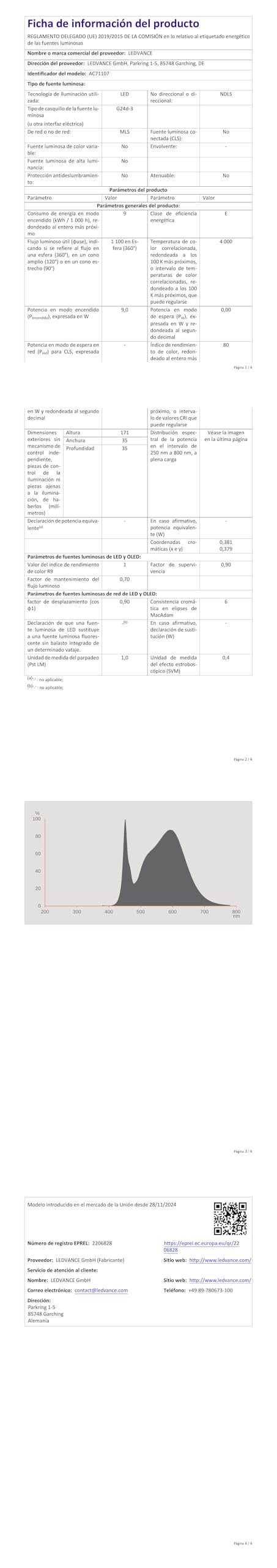 OSRAM Lámpara Compacta DULUX D26 LED 9W G24D-3 4000K | DULUX LED D26 EM & AC MAINS, LED Lamps, blanco, 35 mm dia, 30000 h, Paquete de 3