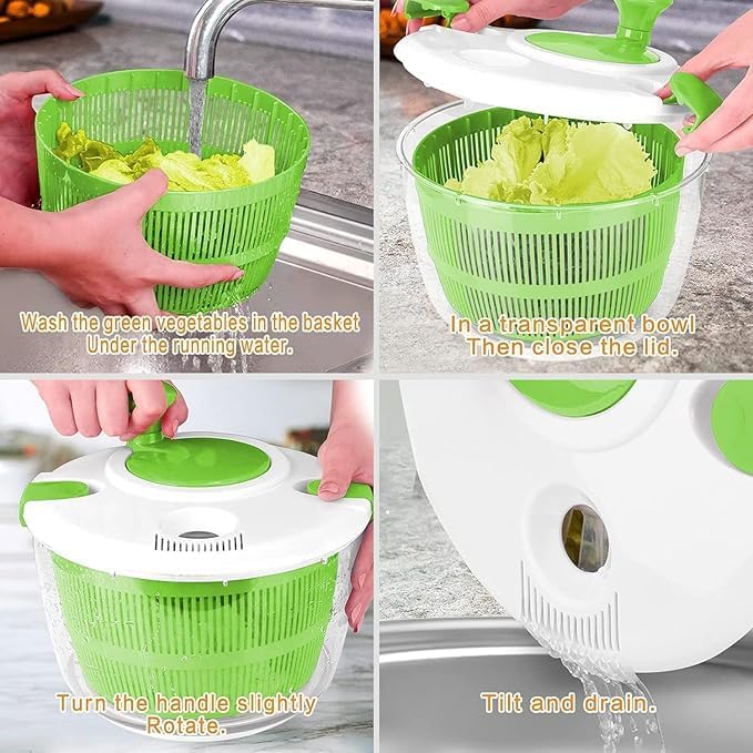 Image of 5L Fruits Vegetable Salad Spinner | Washer Dryer with Bowl for Cleaning and Drying Manual | Lettuce Spinner | Washing Strainer Basket | Quick Dry Design | BPA Free | Durable Food Grade | Water Drain