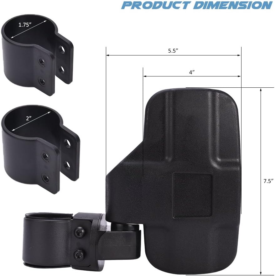MICTUNING UTV Side Mirror with 1.75 Inch or 2 Inch Mounts, Shock-proof Rubber Pad, Easily Adjustable for Polaris Ranger RZR Can-Am Maverick and more