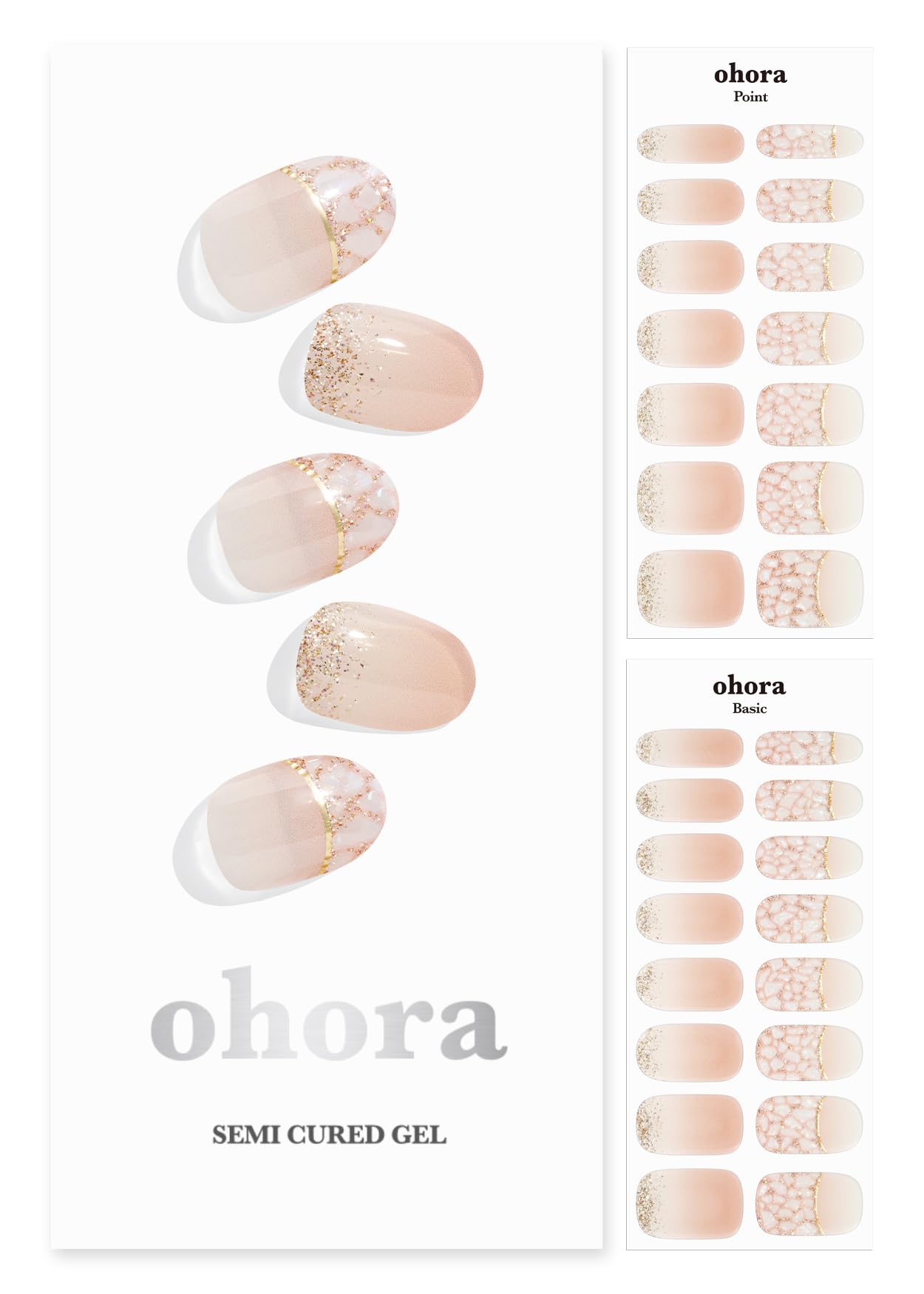 ohoraSemi Cured Gel Nail Strips (N Peachy Sparkle) - Nude, Glitter, Works with UV/LED Lamps, Salon-Quality, Long Lasting, Easy to Apply & Remove - Includes 2 Prep Pads, Nail File & Wooden Stick