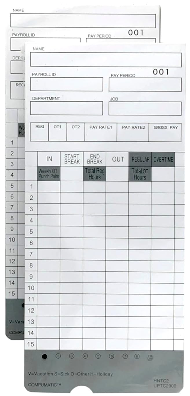 100 Time Cards for uPunch HN4000 AutoAlign Calculating Time Clock (Fits All HN2000, HN4000, HN4500, HN6000 Time Recorders and Bundles)