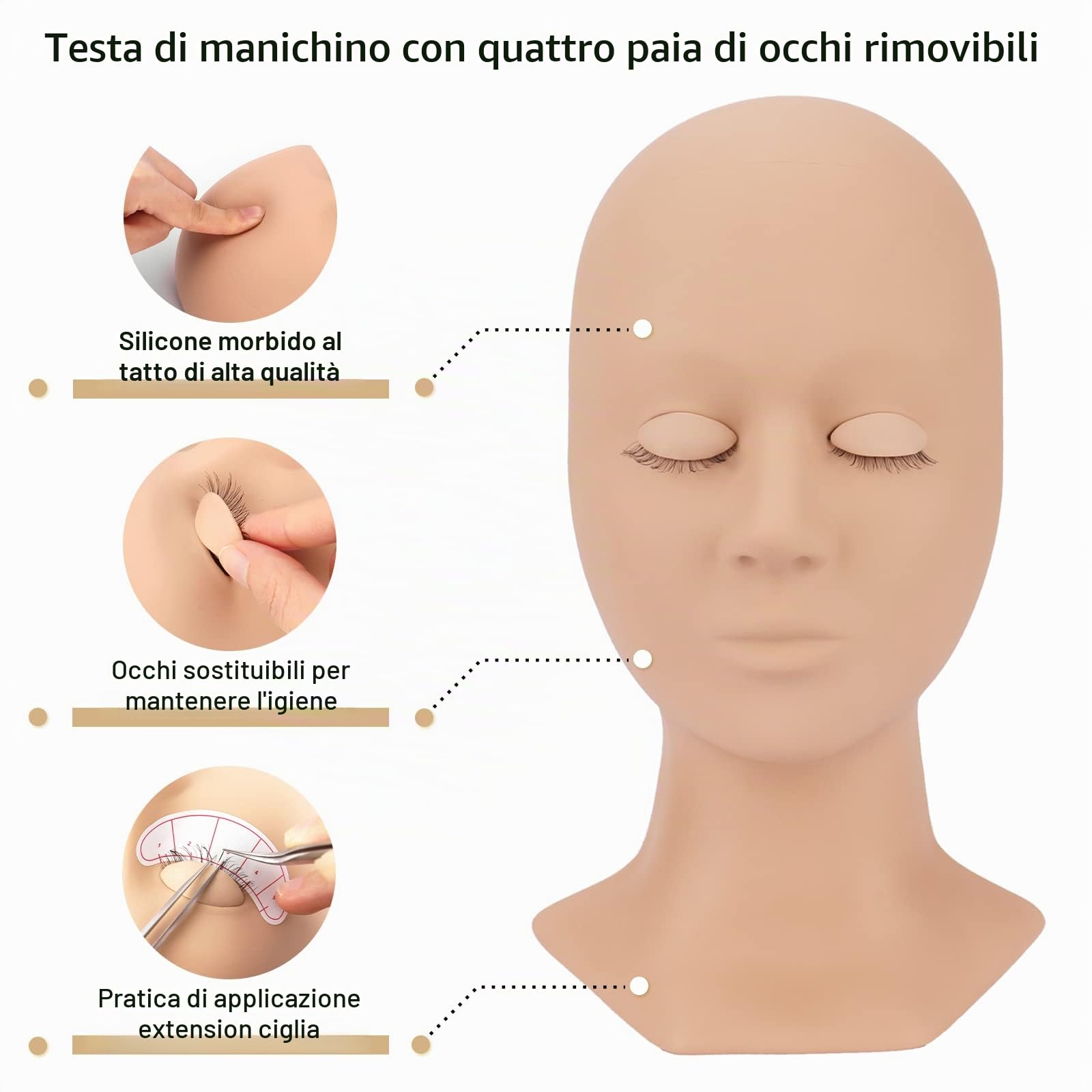 LASHVIEW Kit di estensione per ciglia, kit professionale con manichino per ciglia, con 4 palpebre rimovibili, kit per extension per ciglia, principianti, allenamento trucco e innesto delle ciglia