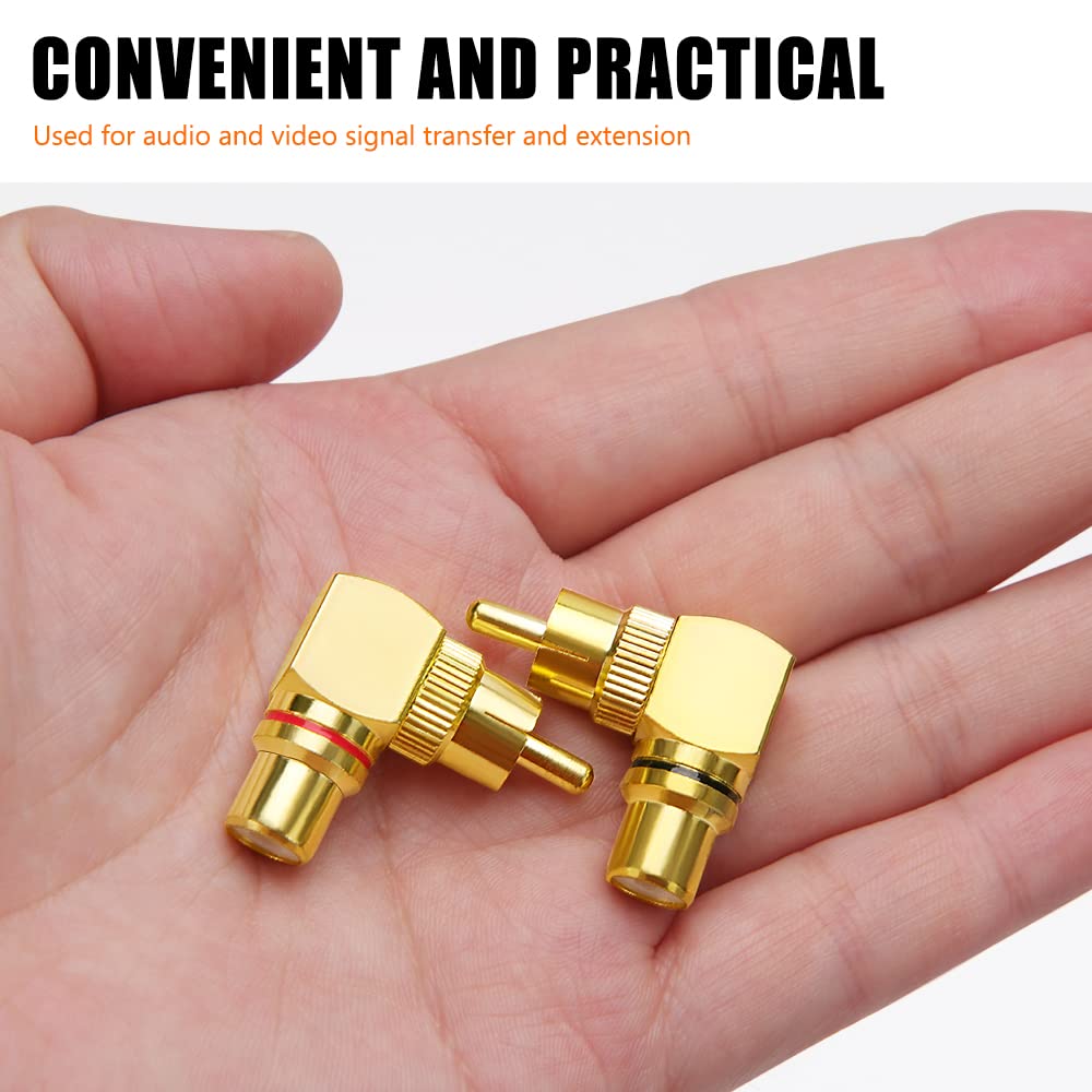 4 Stuks RCA-adapter 90° – Vergulde Haakse Cinch-stekker – Ideaal Voor Krappe Ruimtes En Nette Kabelgeleiding (2 Rood, 2 Zwart)