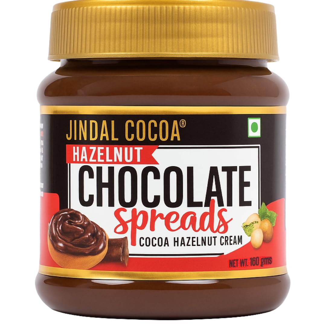 Jindal Cocoa Hazelnut Spread - 160g | Chocolate Spread for Kids | No Palm Oil | 15% Hazelnuts | Chocolate Spread without Palm Oil | No Artificial Preservatives & Trans-Fat | Healthy Chocolate Spread