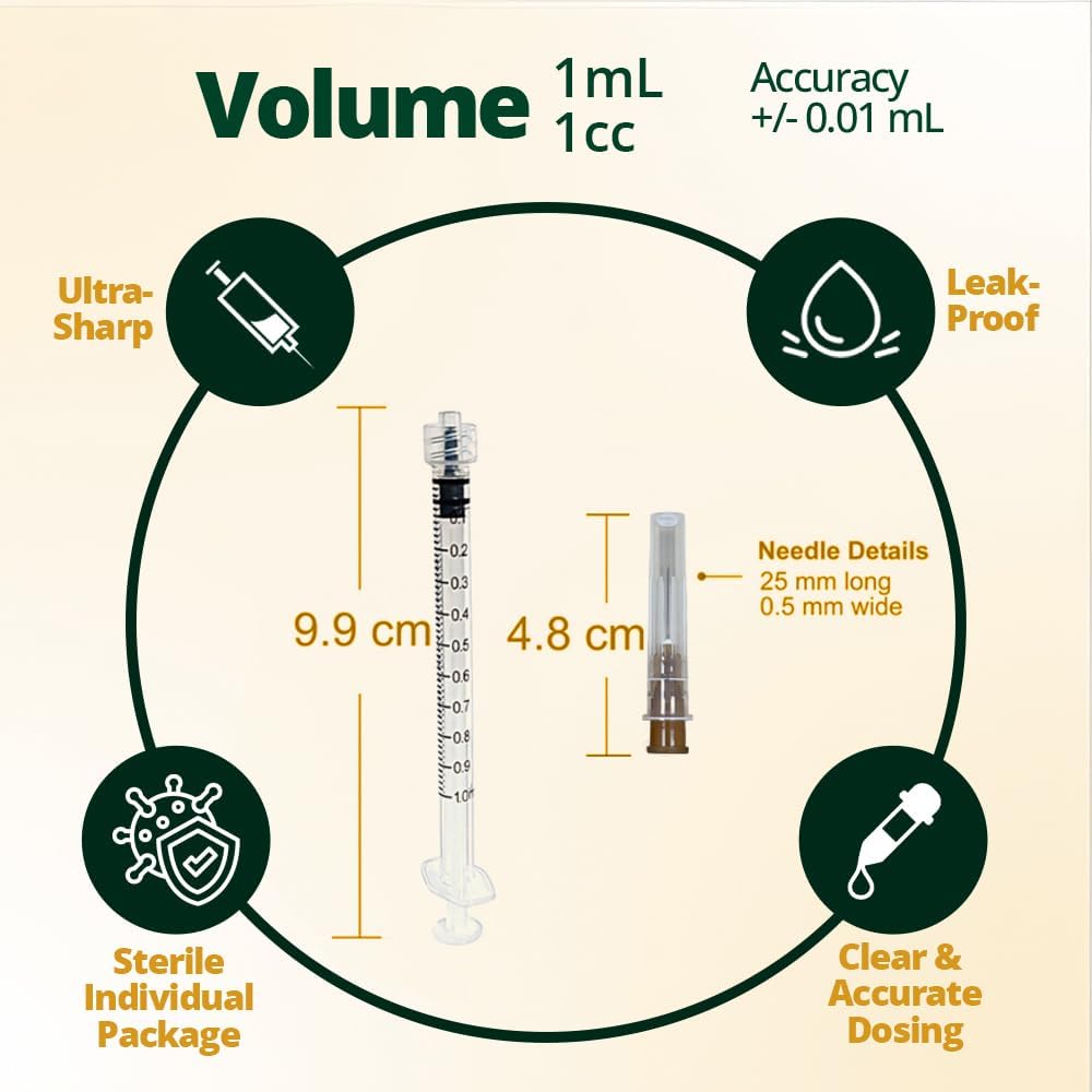 Elimedical Veterinary Syringe Luer Slip 1cc (1ml) TB, 26G x 3/8 inch (9mm), Individually Sealed, 100 per box, 01TB2609