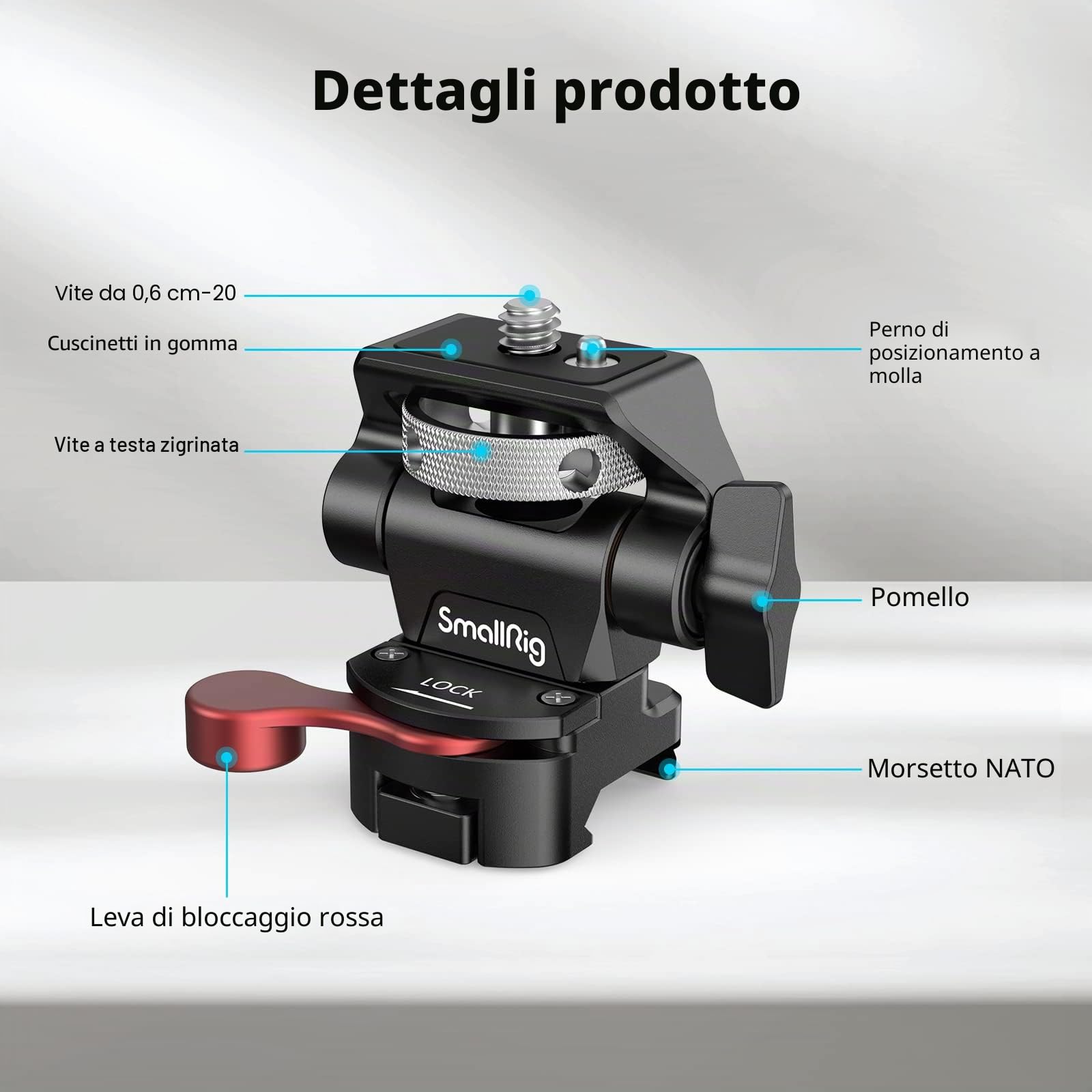 (Nuova Versione) SMALLRIG Supporto per Monitor Regolabile in Rotazione e Inclinazione con Supporto a Morsetto NATO - 2906B