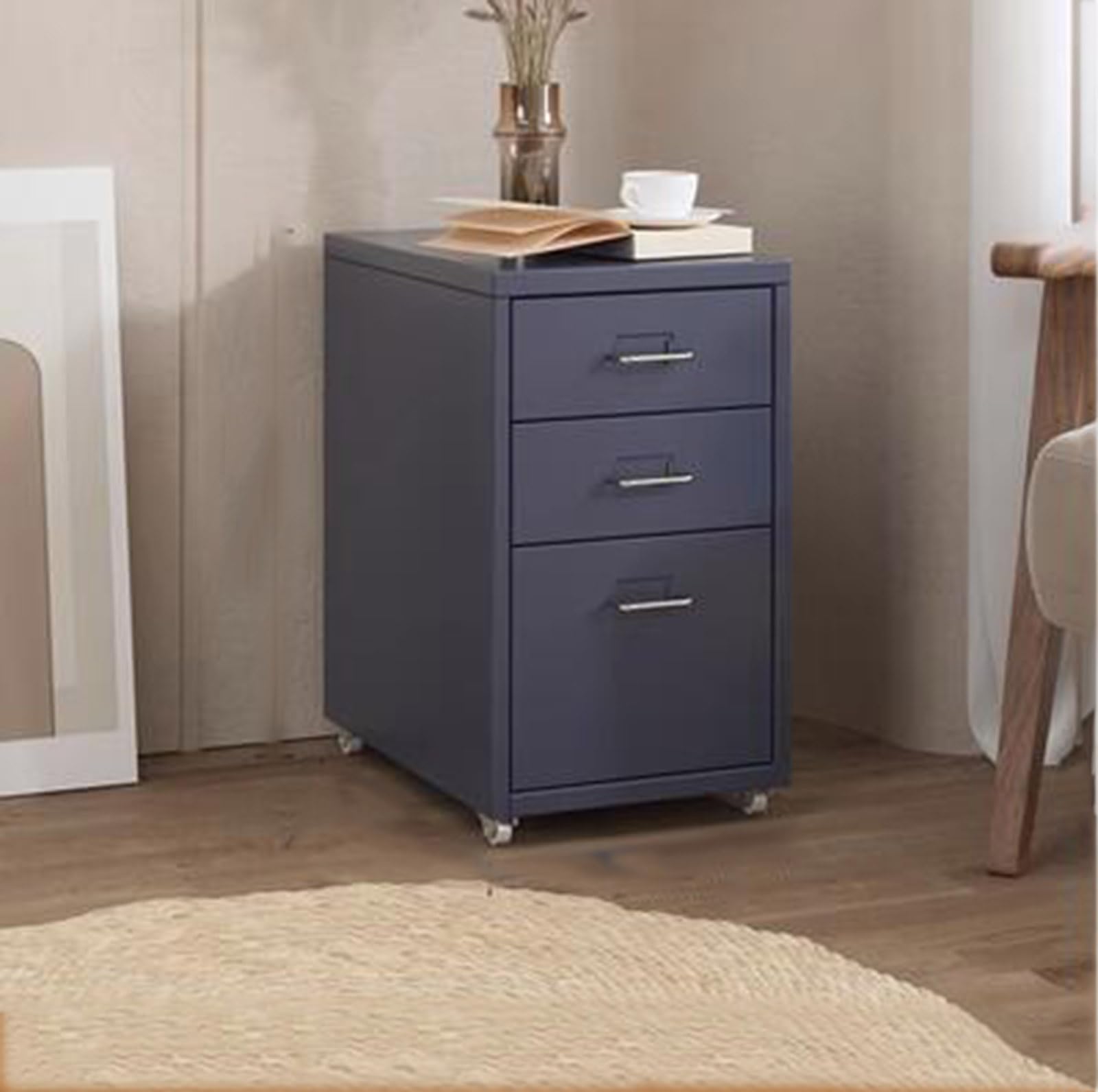 Aioneer Grau Mobile Metal Filing Cabinet On Wheels Rolling Storage Organizer With Drawers Vertical Rolling File Cabinet Printer Stand Lockable Casters Office Storage Solution-18 * 16 * 11Inch