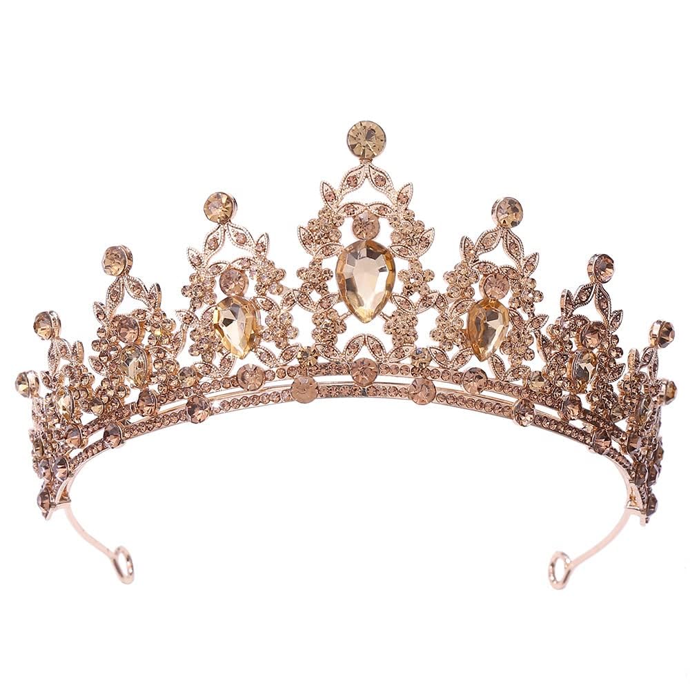 Couronne Diadème Ronde Cristal Or - Diadème Mariage Reine, Anniversaire, Pageant, Décoration Gâteau