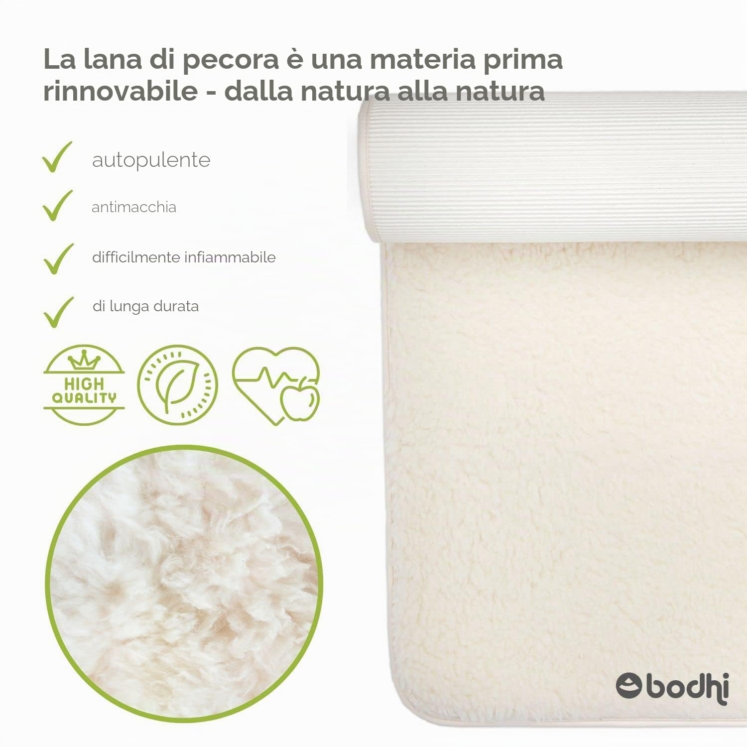 Tappetino da yoga in lana vergine Natura, Surya Premium Matte, antiscivolo, 200 x 75 cm (Alto Flor, 1.500 G/M²), Tappeto in lana vergine