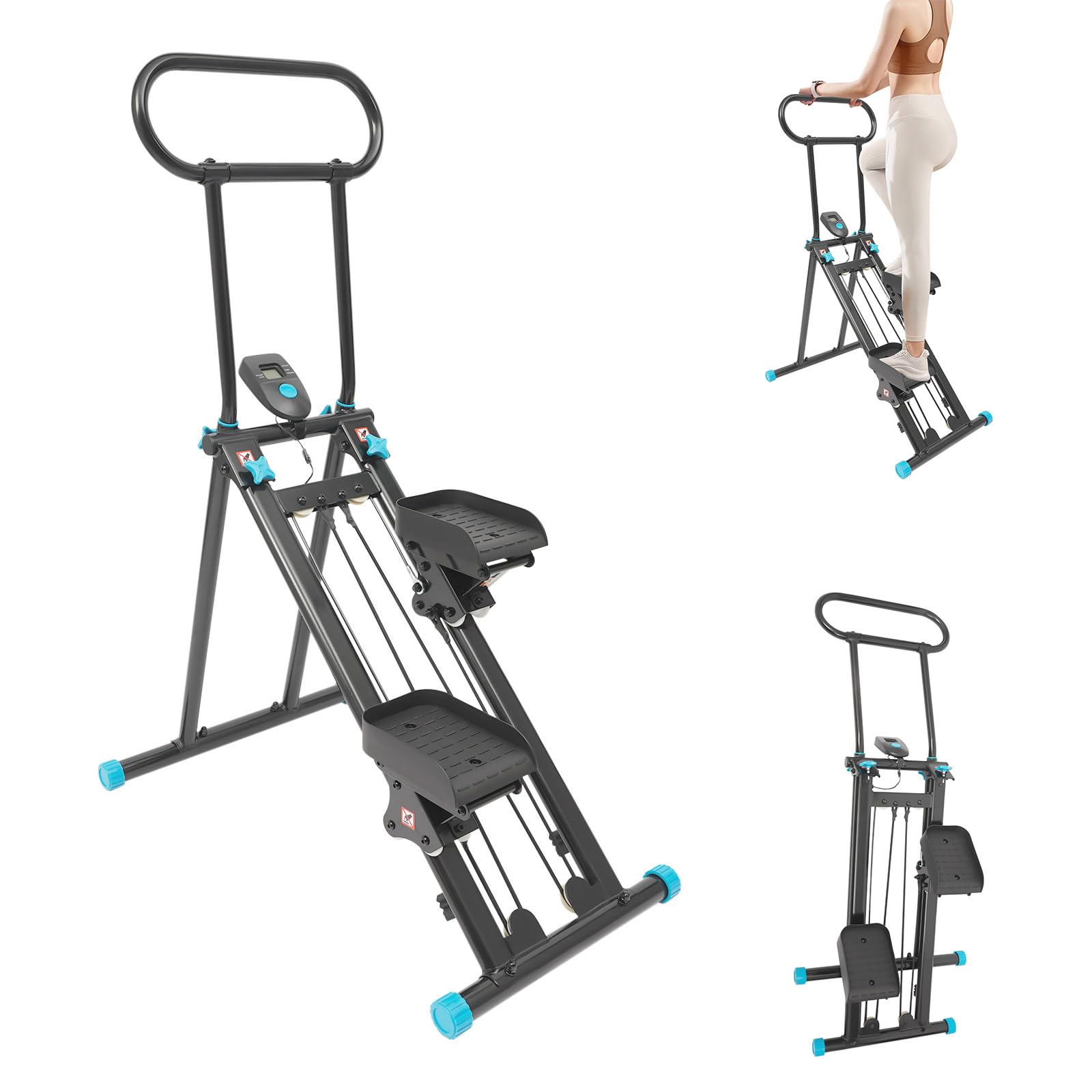 Stepper do domu, pionowa maszyna do wspinaczki z regulowaną kierownicą, trenażer krzyżowy z wyświetlaczem LCD, składany, orbitrek do pokonywania schodów, nośność 136 kg