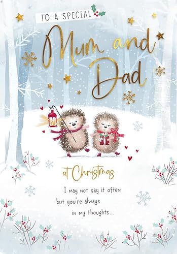 Piccadilly Greetings Christmas Card To a Special Mum & Dad Hedgehog Pair - 9 x 6 inches