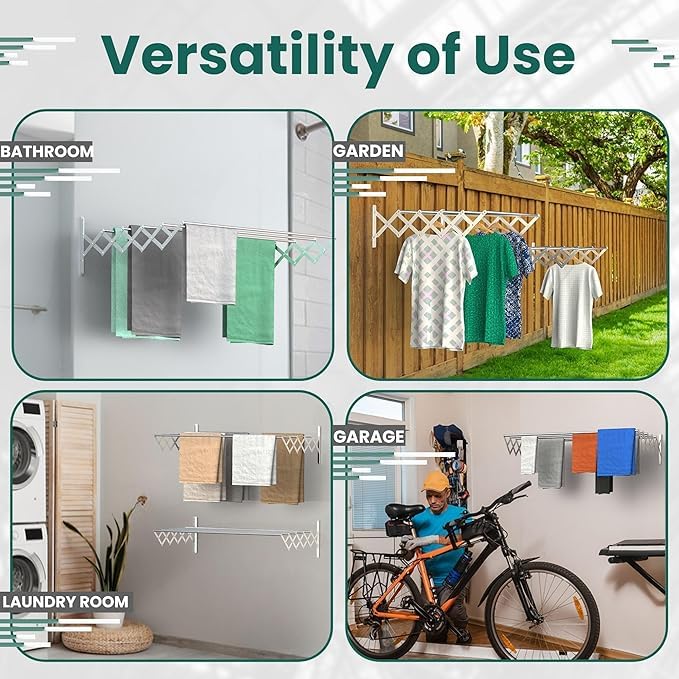 Image of Tuff & Tuff Heavy Duty Stainless Steel Foldable Wall Mounted Cloth Drying Stand for Bathroom /Cloth Dryer Racks for Drying /Towel Stand (24 inch)