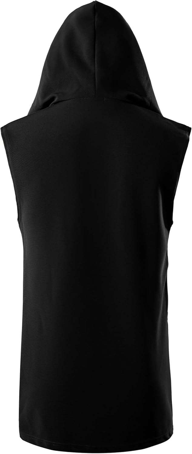 GIVON Mens Sleeveless Ruffle Shawl Collar Cardigan Lightweight Long Hooded Vest Sweater - Image 3