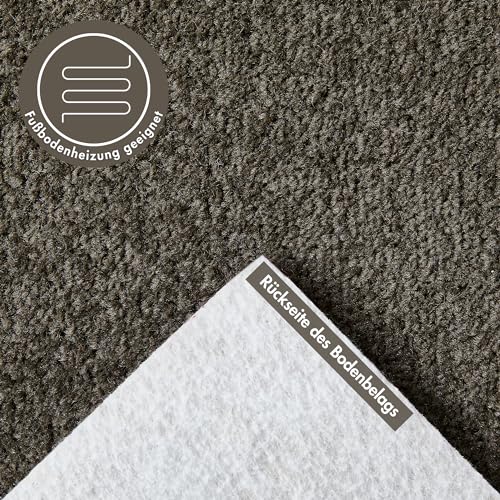 andiamo Teppichboden Izmir einfach zu verlegen - Auslegware Teppichboden - Meterware Bodenbelag - extrem weich mit hoher Trittschalldämmung - weicher feiner Frisé Teppichboden 400 x 500 cm Braun-Grau