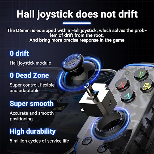 Miniatura 5 de FINGEREVO D6 Mini controlador móvil para juegos iOS Android PC, BT5.3 y USB-C Streaming Gamepad retráctil para teléfonos Pads N-S transparente Negro