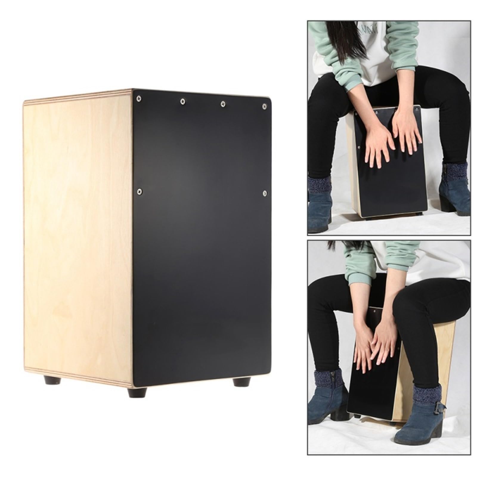 tamburo cajon Cajon in legno, tamburo a mano, strumento a percussione con corde e piedini in gomma, 23 * 24 37 cm