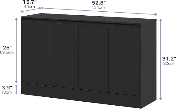 Housoul Buffet Cabinet with Storage, Coffee Bar Cabinet with 4 Doors and Adjustable Shelf, Modern Kitchen Buffet Sideboard for Kitchen, Black