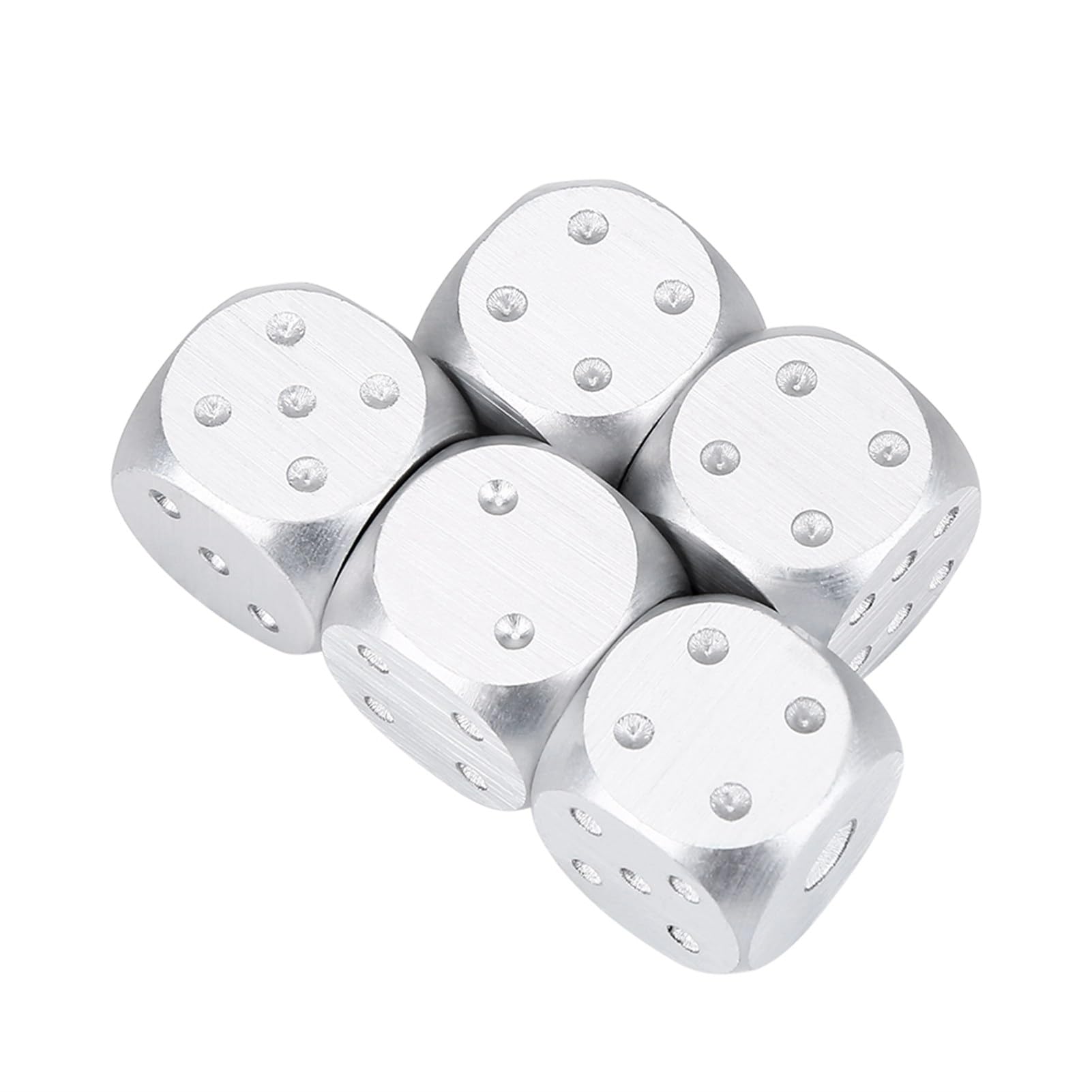 Verarbeitetes Tischspiel-Würfelset aus Aluminiumlegierung mit Aufbewahrungsbox, 5 DND D&D-Würfel – Ideal für Familienspiele, Silberfarbene Quadratische Box (Rechteckig)