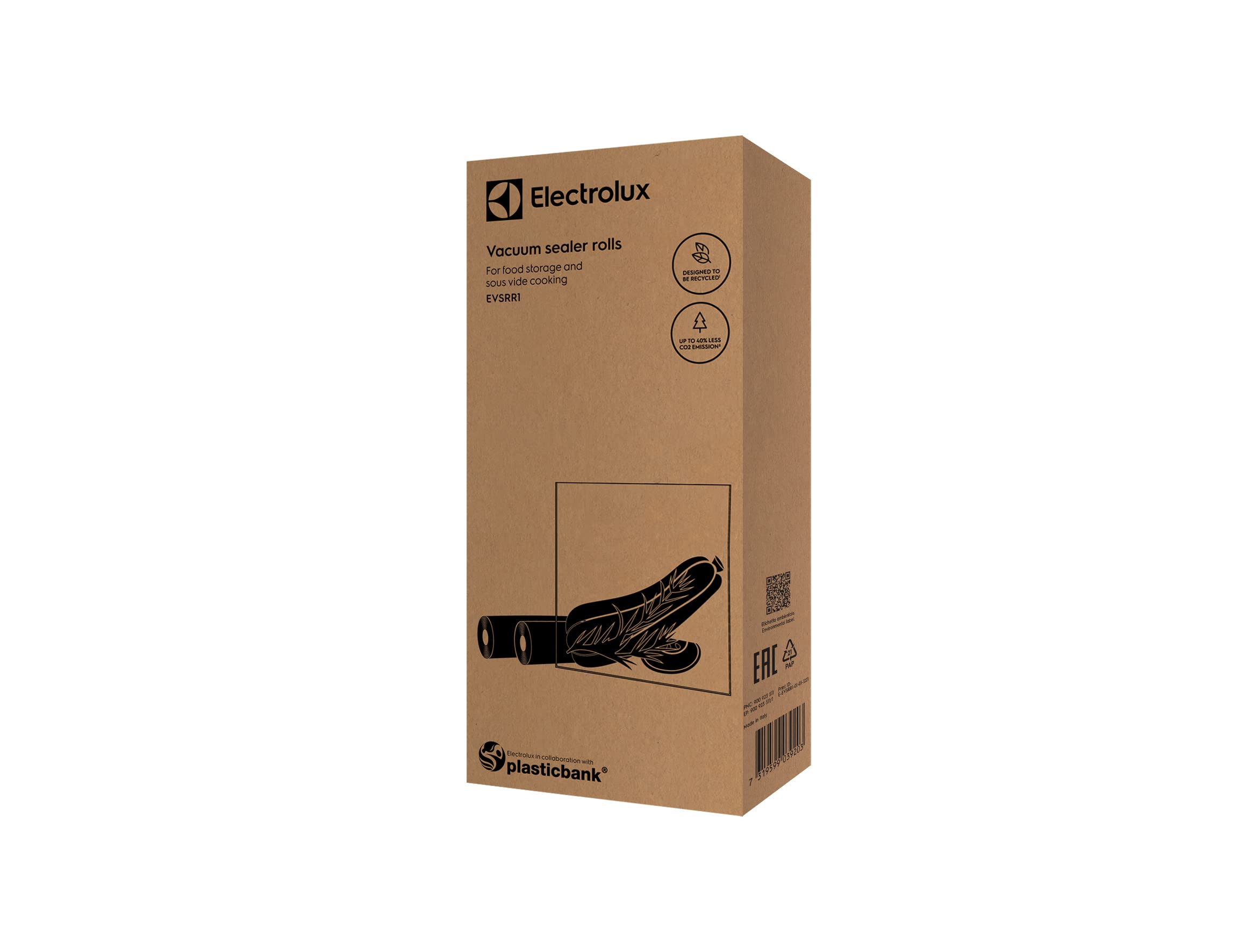 Electrolux 2x Rollen Plastiktüten für Vakuumverpackung, 28cmx6m, Modell EVSRR1, FDA-zugelassenes Material & BPA-frei, Für Eingebaute/freistehende Vakuum-Verpacker, Kochbar & Nützlich in Sous Weide