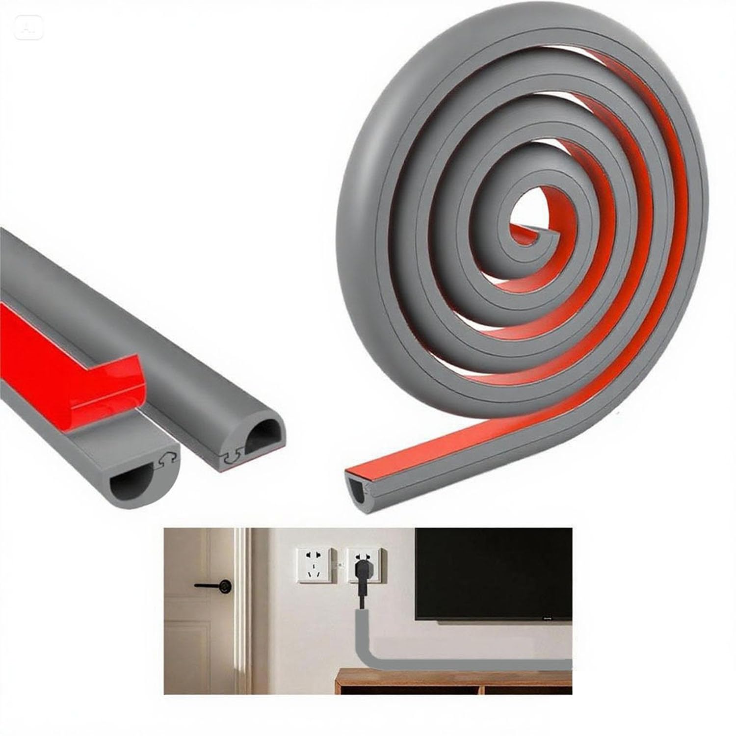 Mini Kabelkanal Grau 2M, Selbstklebend Flexibler Kabelkanal, Halbrund kabelschlauch Aussenbereich Wetterfest, Cable Hider zum Verstecken von 1 Kabel für Böden, Decken, Wände, Fliesen