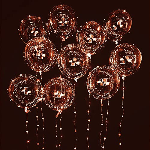 LED Balloons 10 Packs, Light Up Bobo Baloons 20 Inches Clear Helium Transparent Balloons 15 pcs, Blowed by Helium Tank for Balloons at Home, Glow Bubble Ballons with String Lights for Christmas Wedding Birthday Valentines Day Halloween Party Decorati
