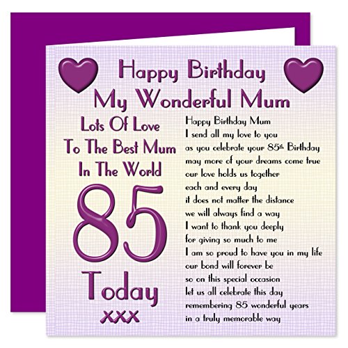 Mum 85th Happy Birthday Card - Lots Of Love To The Best Mum In The World - 85 Today